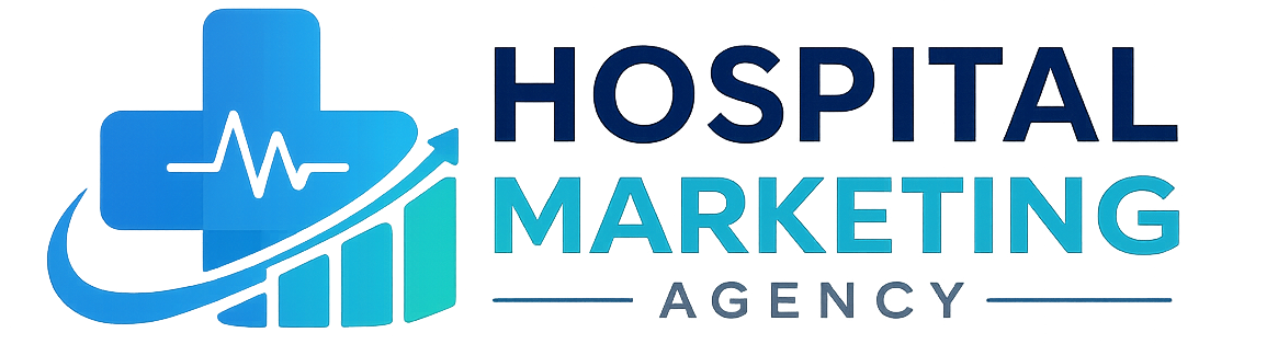 Hospital Marketing Agency logo with medical cross and growth chart icon